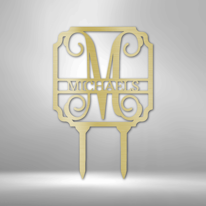 Vine Monogram Yard/Garden Stake - Steel Sign